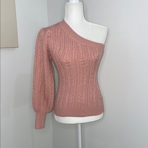 Chic Pink Off-the-Shoulder Sweater with Cable Knit